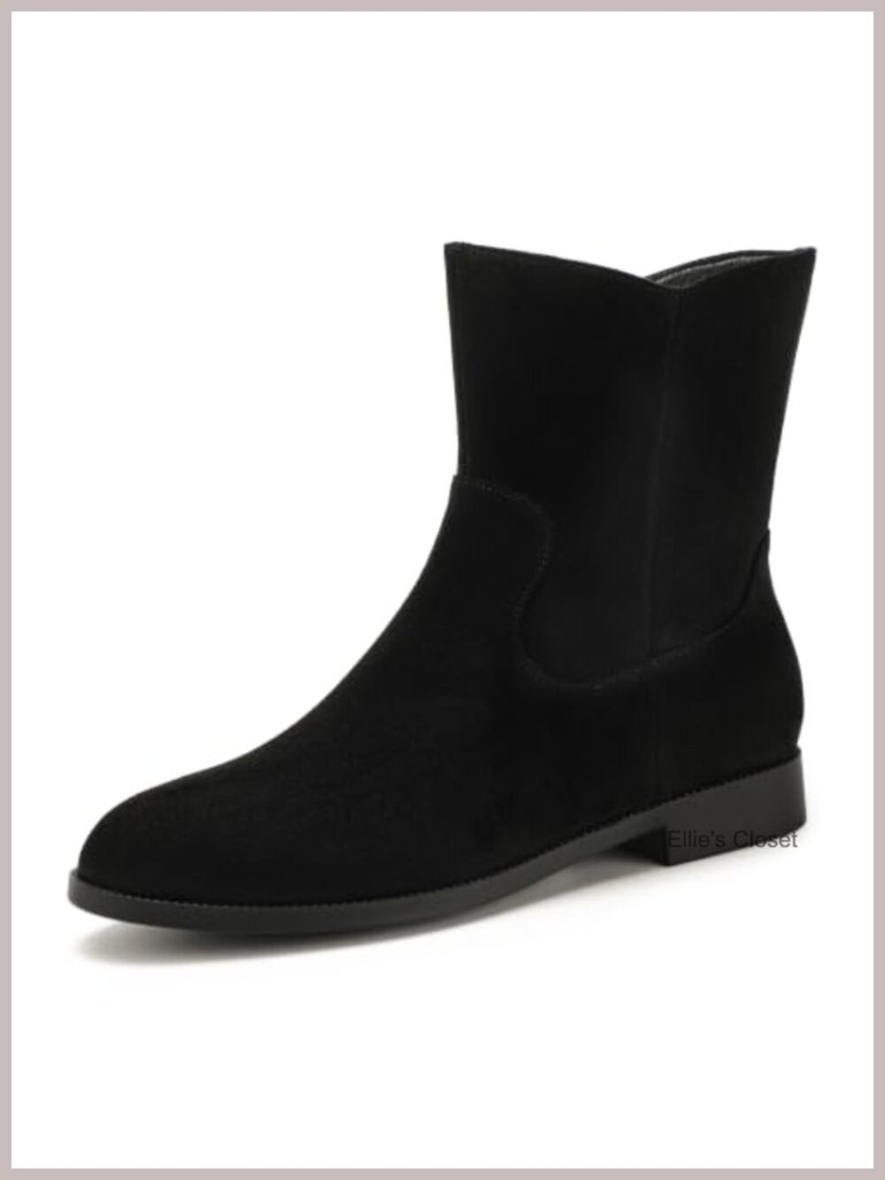 Flat Ankle Boots Stacked Low Heel V-Cut Side Zip Booties